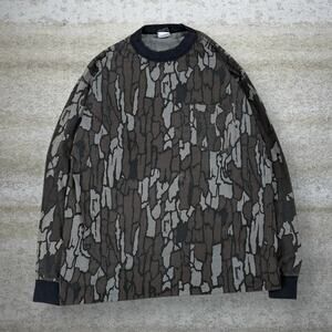 Vintage 90s Rebark Hunting Camo Shirt Mens L Woodland Cotton Long Sleeve